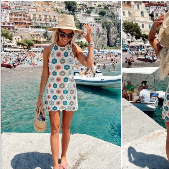 Crochet Halter Neck Swim Cover-Up - Picture 1 of 8